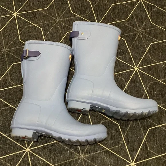 Hunter Original Back Adjustable Short Periwinkle Waterproof Matte Blue Rain Boot